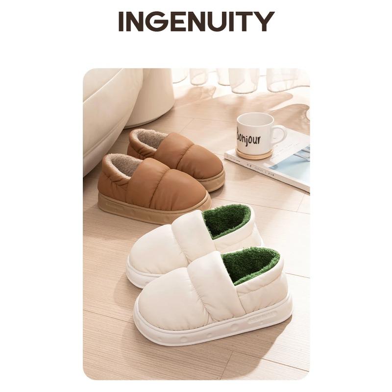 Feslishoet Men Winter Cotton Slippers Waterproof Anti Slip Thick Bottom Shoes Couple Home Use Plush Cotton Slippers Women