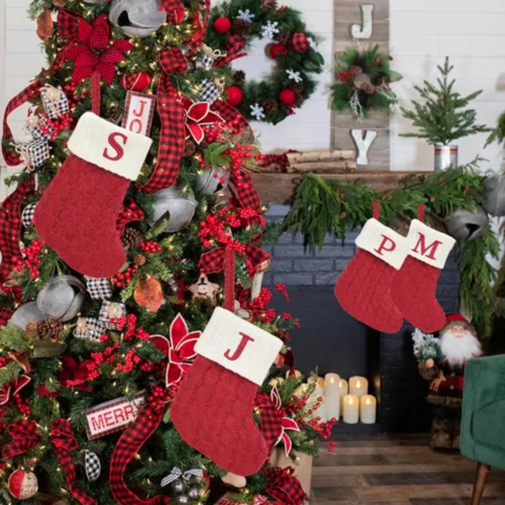 With Red Letter Knitting Stockings Yarn Hanging Ornament Christmas Socks  Xmas
