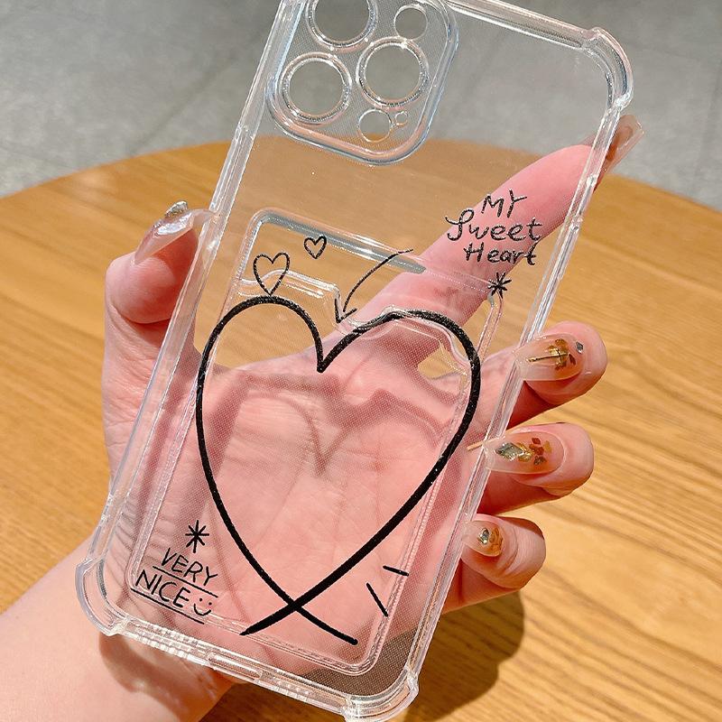 Line love applies to iPhone15promax card mobile phone case 13/14 transparent 12 anti-drop 11 Apple 7/8