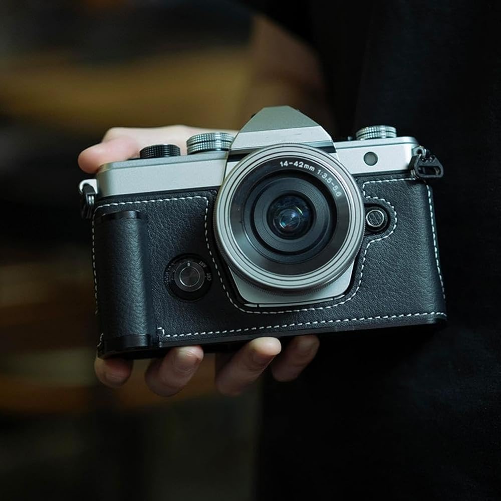 Premium Leather Camera Half Case with Strap for Olympus OM-3 - Protective Camera Bag with Shoulder Strap