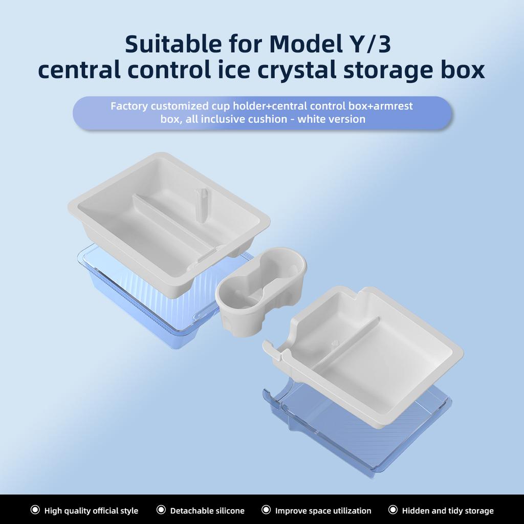 LUCKEASY for Tesla Model 3 Model Y 2023 Central Control Storage Box Ice Crystal Style Armrest Organizer Case Ca Accessories