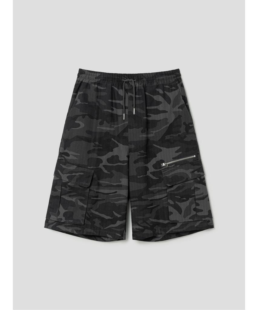 Saendeusaundeu (Unisex) Camouflage Banding Bermuda Shorts Charcoal