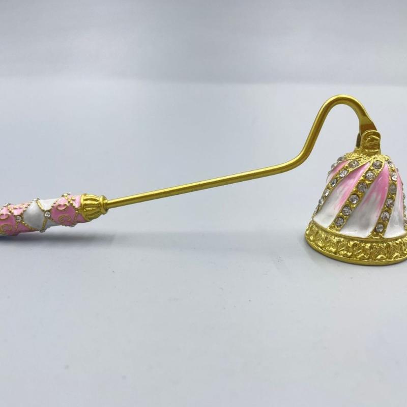 Antique Metal Candle Extinguisher With Decorative Antique Enameled and Long Handle Wick Flame Snuffer For Household Use