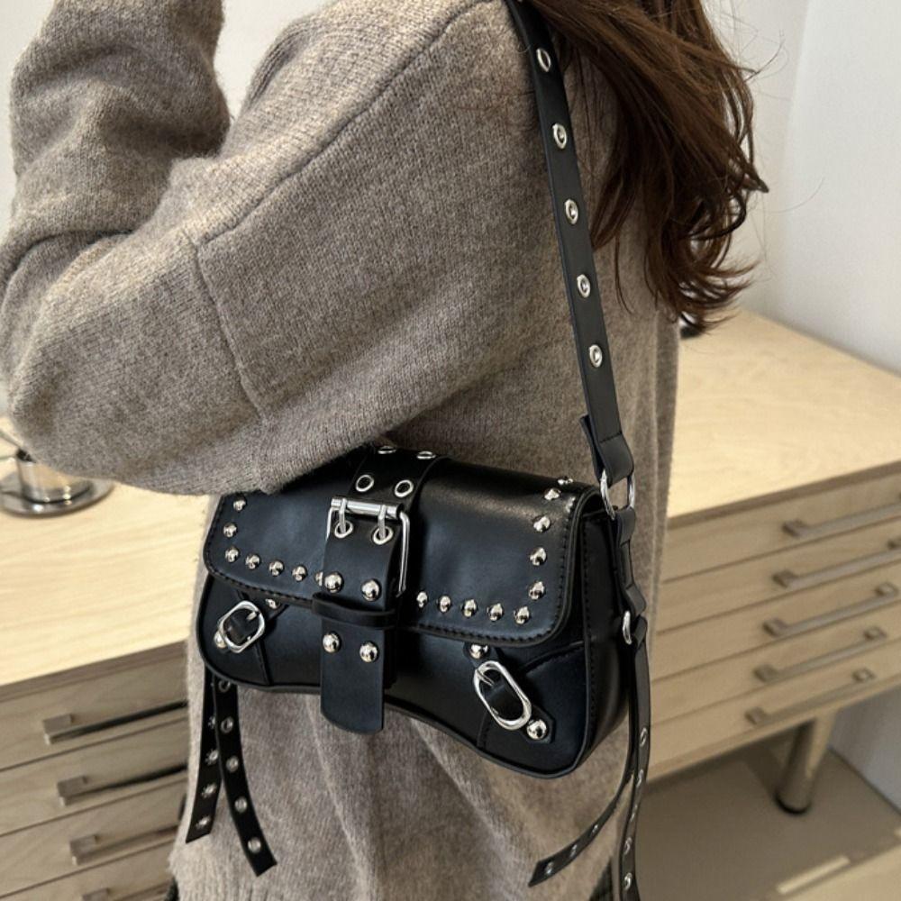 American Style Y2K Armpit Bag Sweet Cool Underarm Bag Casual Rivet Shoulder Bag  Spicy Girls