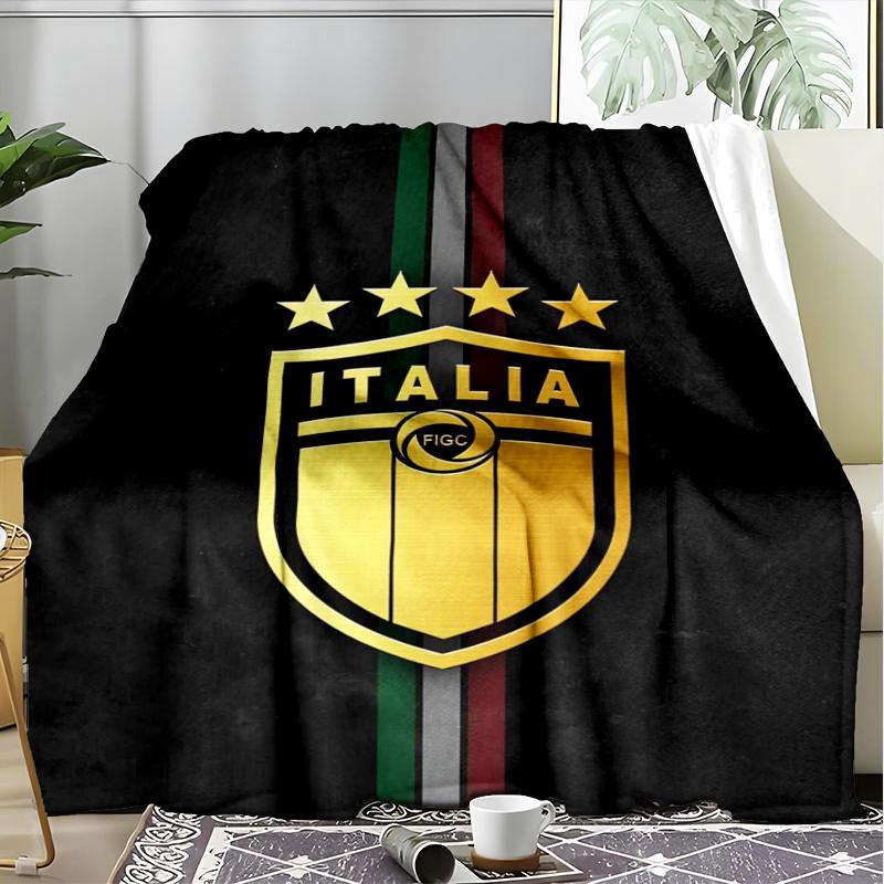 1PC Italian Football Crest Printed Soft Flannel Blanket Throw for Adult Bedroom Living Room Sofa Camping Travel Fan gifts Christmas Gifts
