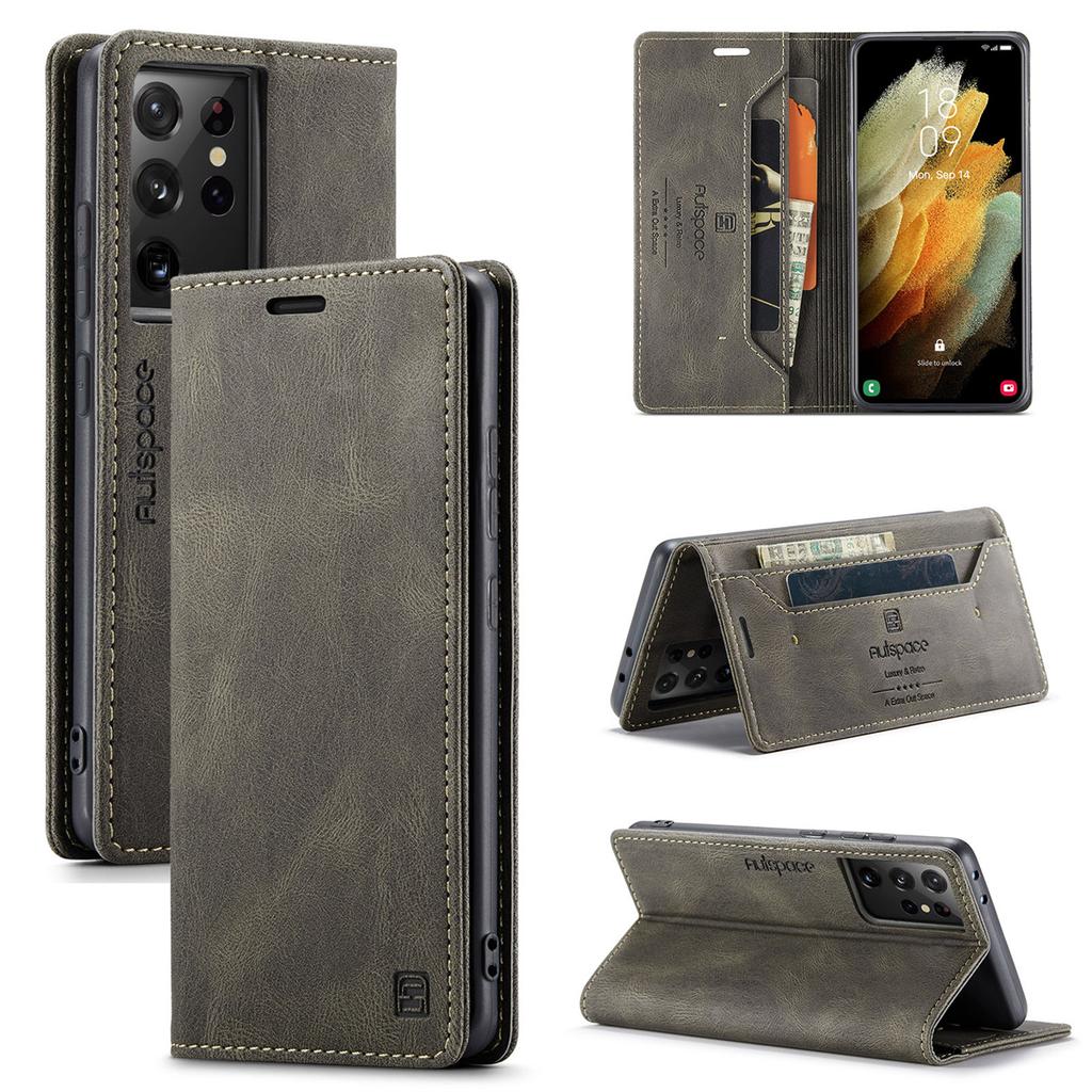 Premium Vintage Leather Wallet Case for Samsung Galaxy S21 Ultra - Flip Cover with Card Slots, Shockproof Retro Style (4 Colors)