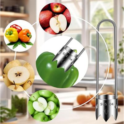 2Pcs Apple Corer Tool, Pepper Corer Seed Remover Tool, Silver Stainless Steel, For Fruits & Vegetables
