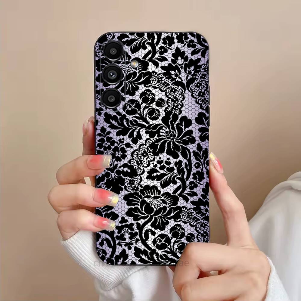 Black Lace Print New Hot Phone Case For Samsung Galaxy S21 22 23 24 S25 Ultra PlusS20 FE S10 Plus  Cover Funda