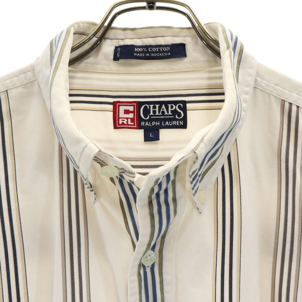CHAPS RALPH LAUREN Striped Pattern Short Sleeve Button Down Shirt L White Men's Used