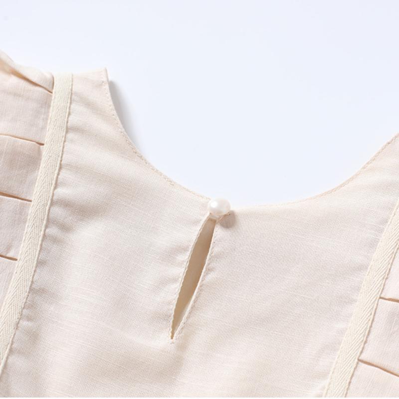 Abito da bambina in pizzo di cotone e lino, abiti estivi senza maniche beige per bambini, abiti da principessa alla moda casual per bambini di 3-12 anni