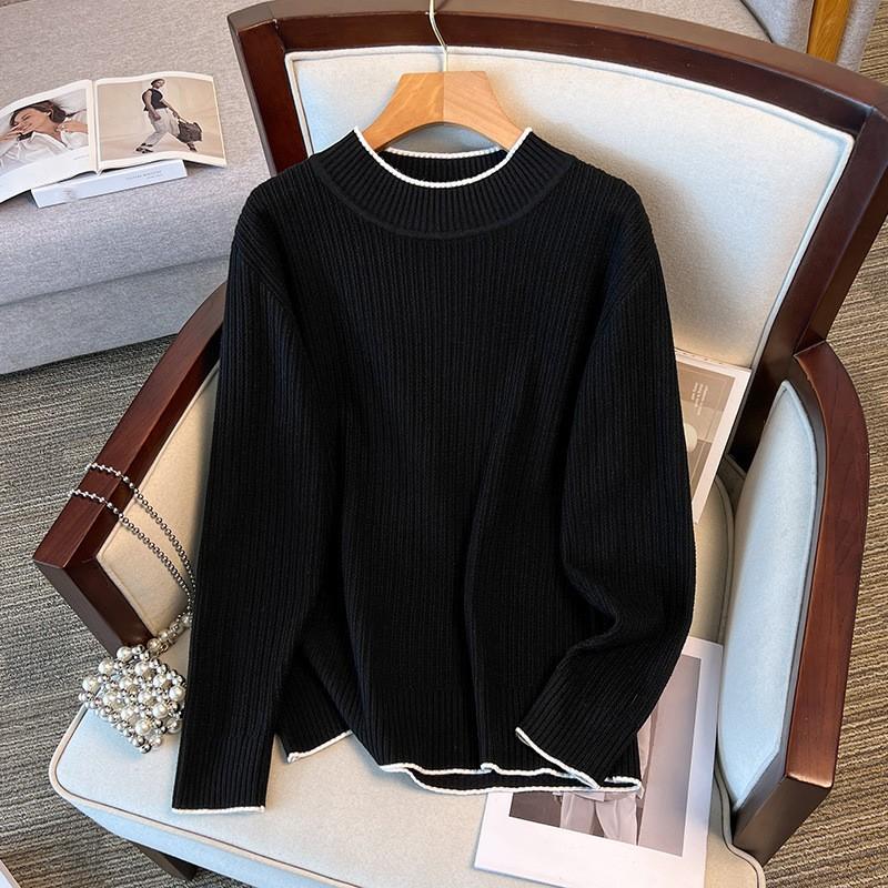 

Женская осенне-зимняя трикотажная рубашка с длинными рукавами и большим размером, Temperament Commuter, с полувысоким воротом XL чёрный