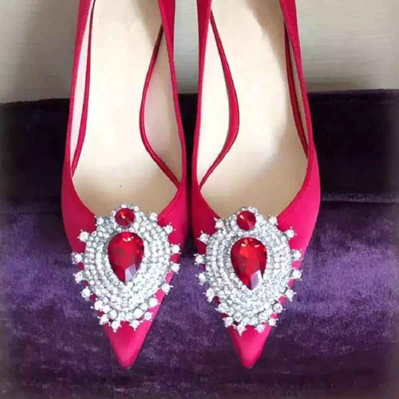 Fashion Korean Version 2025 Spring And Autumn New Rhinobar Pointed High Heels Wedding Shoes Red Satin Sexy Shallow Mouth Women'S Single