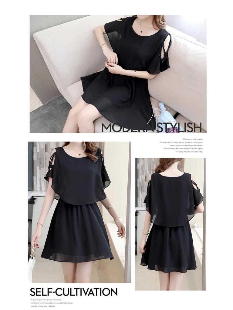 Plus Size Korean Style Chiffon Dress: Mid-Length, Slimming, Belly-Covering, Short Skirt