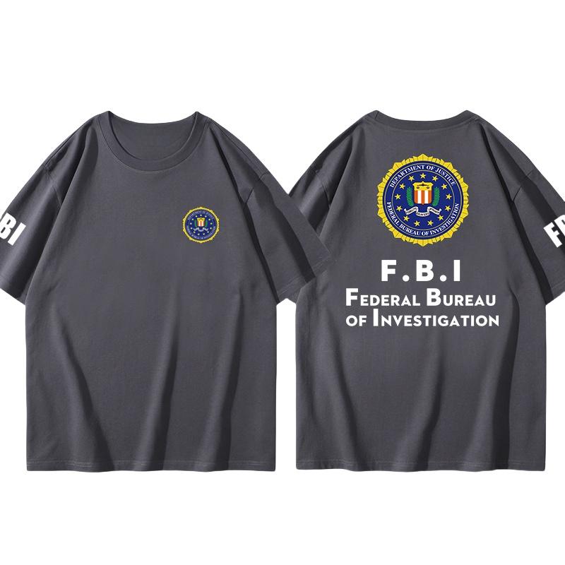 25 Plus Size Cotton Fbi Letter Printed T-shirt Military Style Cotton Jacket Short Sleeved Half Sleeved Casual Round Neck T-shirt