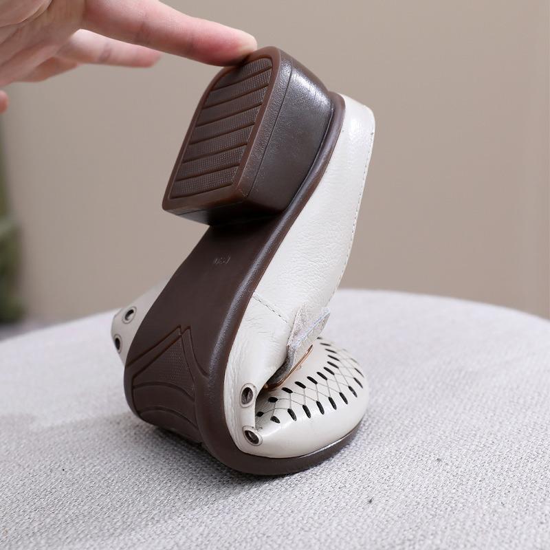 New Summer Genuine Leather Sandals Round Toe Hollow Women's Slippers Outerwear Cool Breathable Fashion Slippers