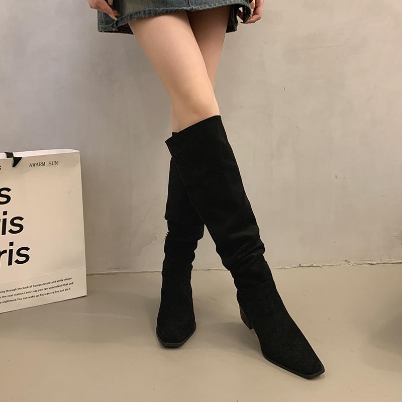 Inner heightening stack long tube knight boots children 2025 new spring and autumn French suede women's western cowboy boots