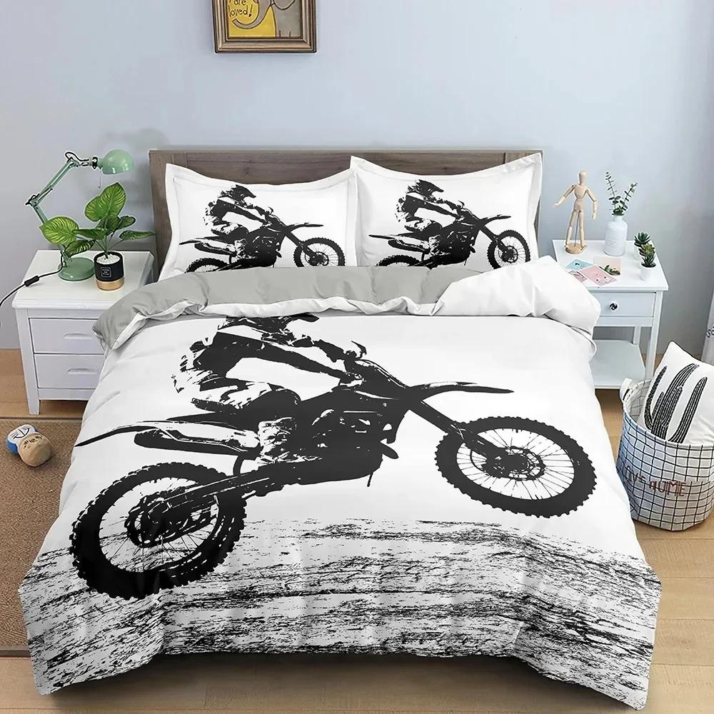 Motocross Off-road Race Motorcycle Dirt Bike Rider Bedding Set Boys Girls Twin Queen Size Duvet Cover Pillowcase Bed Kids