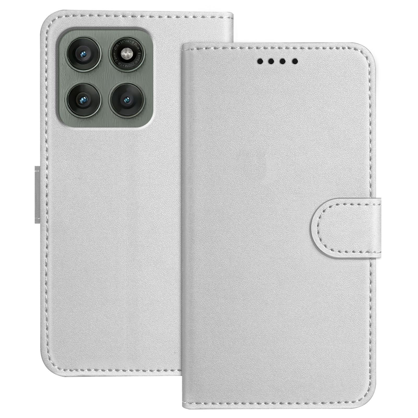 

For Motorola Edge 60 Pro 5G Leather Case Wallet Stand Solid Color Anti Drop Phone Cover Silver
