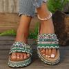 Fashion thick-soled slippers women's rivets hemp rope large size rhinestone beach slippers
