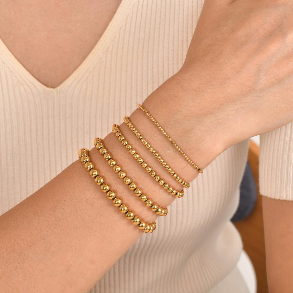 Bracelet perlé plaqué or pour femme, Bracelet à billes extensible empilable en acier inoxydable Hypoallergénique