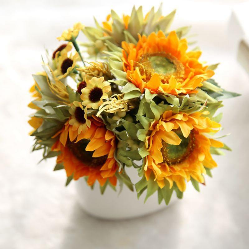 Artificial Sunflower Bunch Fake Flower Bud Flower Wedding Bouquet Home Decoration
