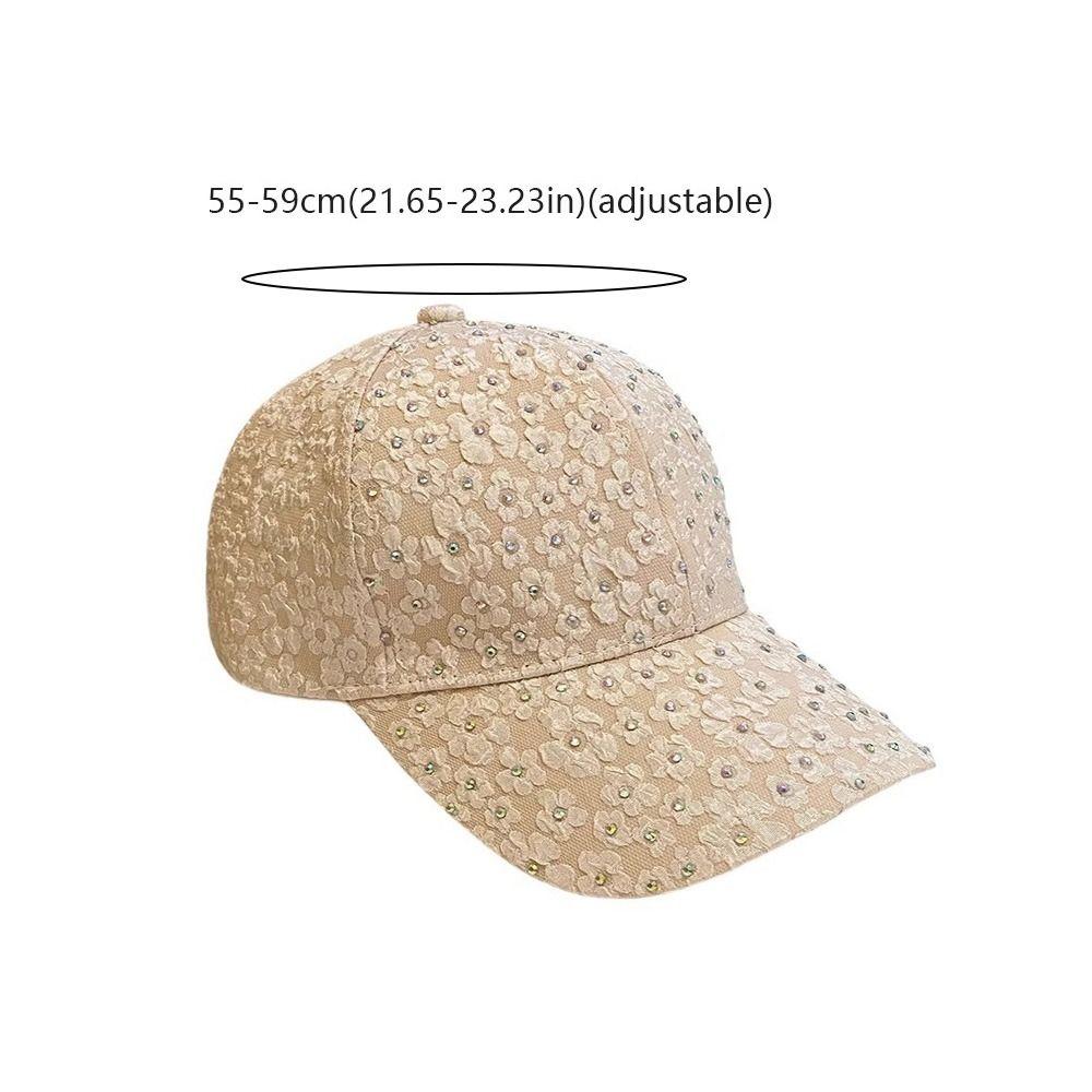 Oddychająca Czapka Baseballowa z Kwiatami Dekoracja Strass Elegancka Czapka Outdoorowa Kapelusz Przeciwsłoneczny Letnia Odzież