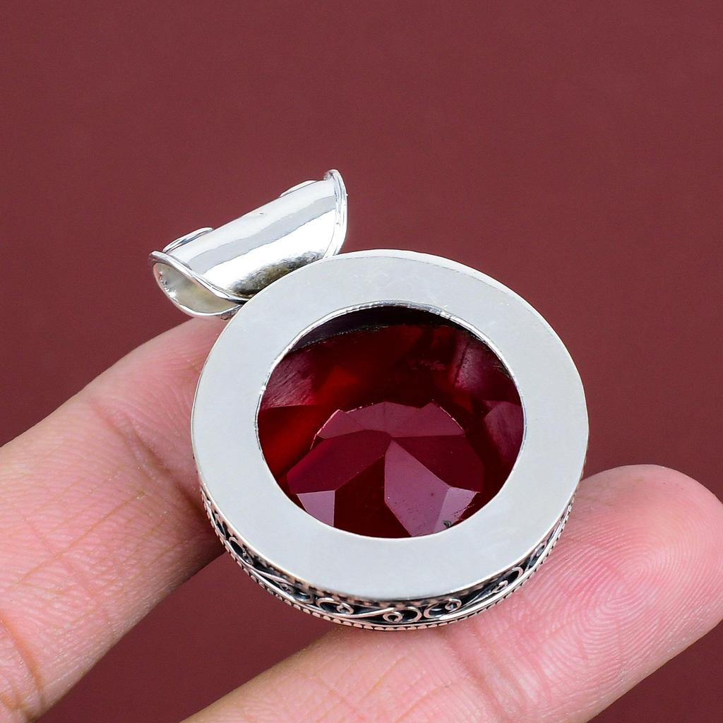 Faceted mozambique garnet pendant natural gemstone pendant 925 sterling silver pendant handmade jewelry vintage design pendant gifts for her