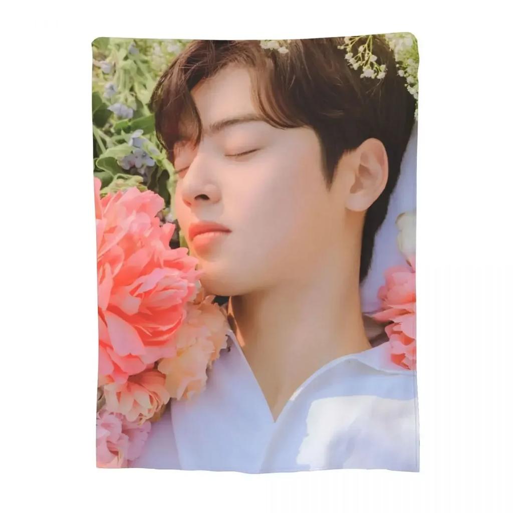 Cha Eun Woo Flannel Print Throw Blanket UltraSoft Kpop Astro Inspired Bedspread for Sofa Car or Home Decor
