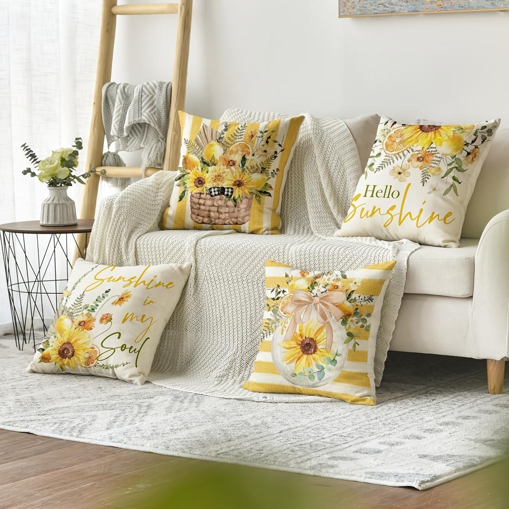 Sunflower Lemon Floral Pillow Cases - “Sunshine In My Soul” Bright DecorLiving Room Sofa Cushion Cover, Bedroom Room Decoration