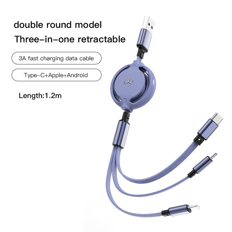 Car Interior 3 In 1 Charging Charger Cable Micro Type-C USB Hubcap Cover For Mercedes Benz AMG GLC GLE CLA W204 W205 W206 W211 VF6