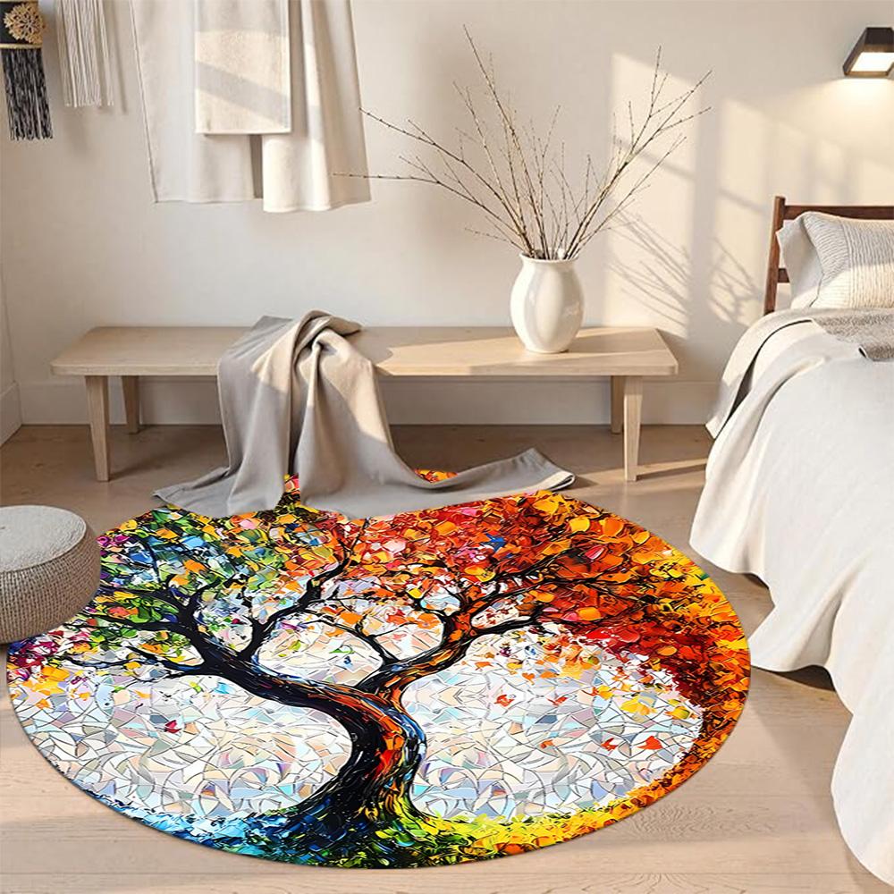 Tree Life Round Floor Mat Suitable for Dormitory Hallway Balcony Dining Room Antislip Round Carpet Office home decor Best for Christmas