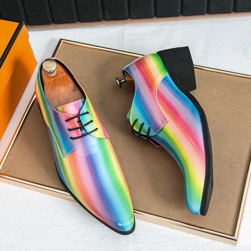Amazon Xiyin Large Size Small Leather Shoes Male Personality Pointed Rainbow Fashion Casual Gold Leather Shoes Male Wholesale