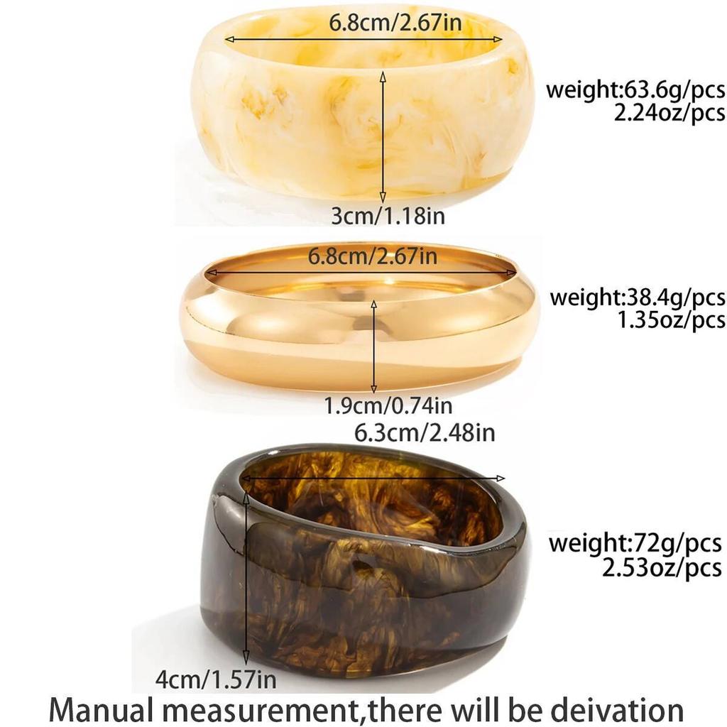 IngeSight.Z 3 Styles Boho Exaggerated Resin Acrylic Thick Wide Bracelets for Women Punk Geometry Round Bangles Steampunk Jewelry