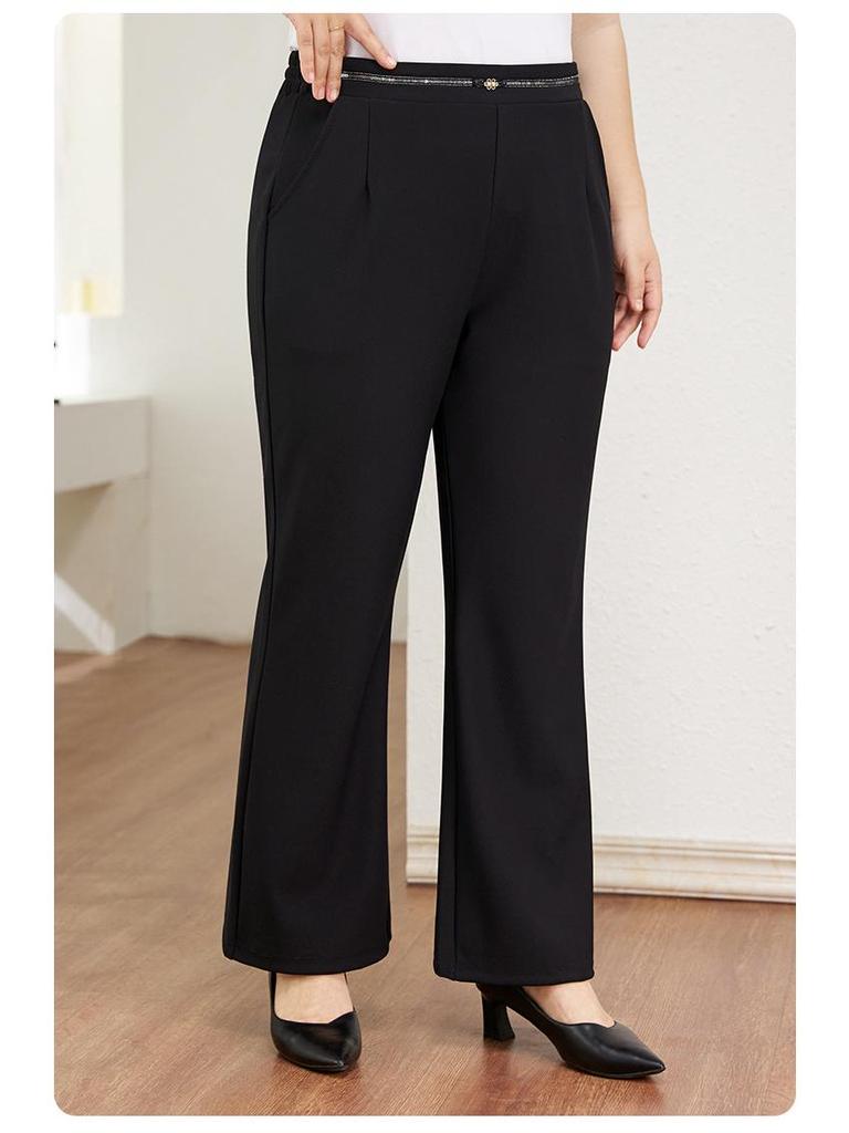 Plus Size Winter Fleece-Lined Silk Flare Pants for Middle-Aged and Elderly Women