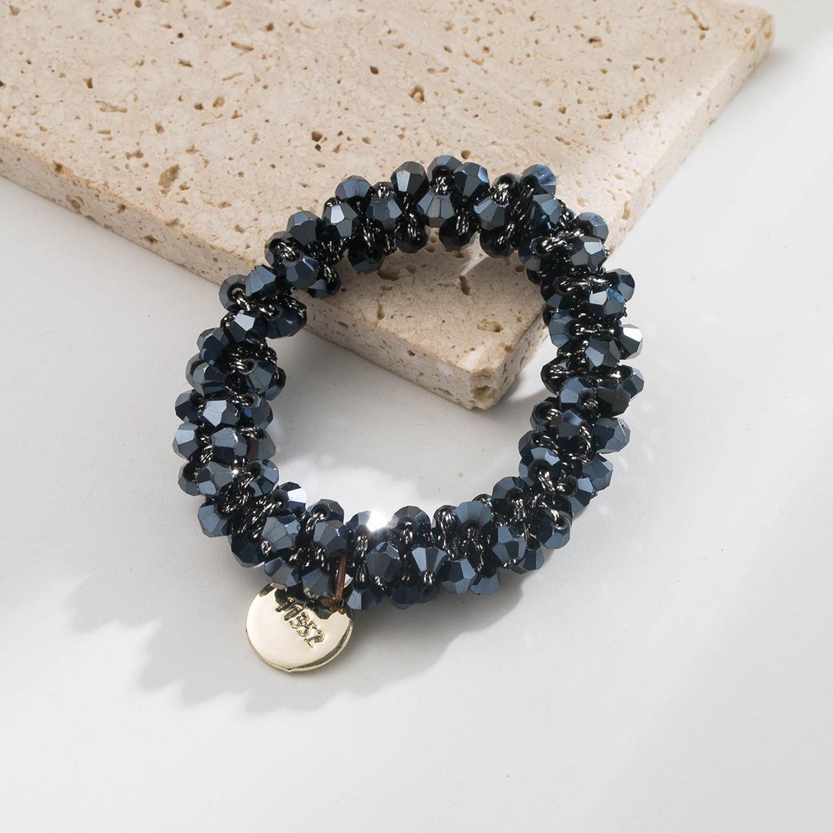 

Металлическая круглая резинка для волос с буквой, высококлассная, простая, элегантная, универсальная, с бусинами, высокой эластичности, аксессуар для волос для хвостика серый