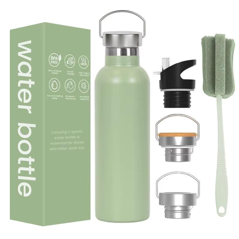Outdoor Insulated Stainless Steel Sport Water Bottle 600ml Leakproof Lid Waterproof Bamboo Handle Travel Thermos Portable Vacuum 600ml красный
