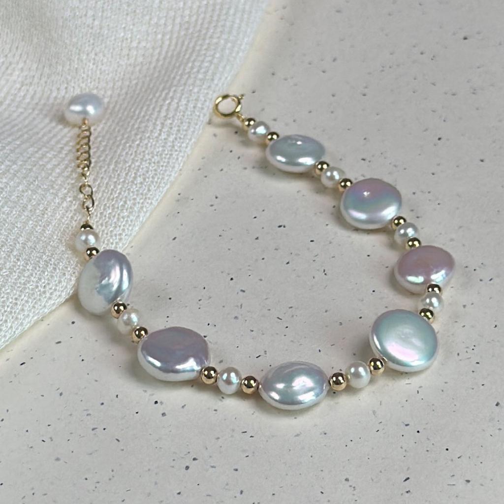 High Quality 100% Natural Button Freshwater Pearl 14K Gold Filled Ladies Short Beads Chain Bracelet Best Gifts No Fade