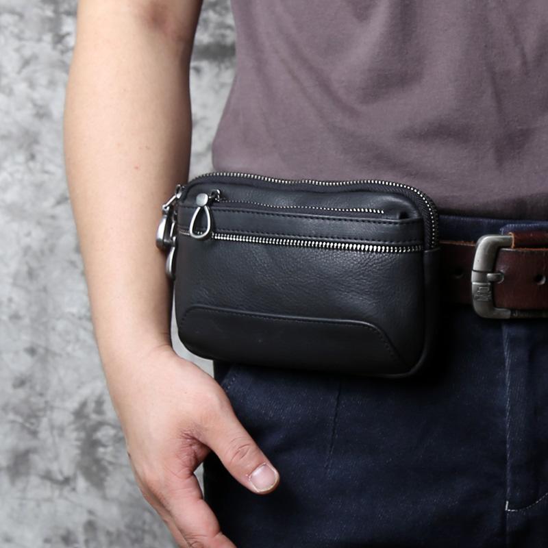 Genuine Leather Men's Mobile Phone Waist Bag Top Layer Cowhide Multifunctional Coin Card Holder 6.7 Inch Mobile Phone Bag NZPJ