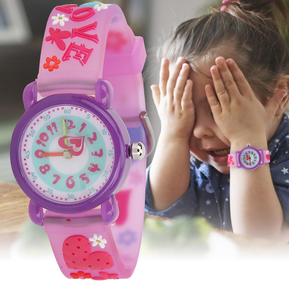 Children Cartoon Wrist Watch PVC Strap Waterproof Quartz Watch for Boys GirlsPurple