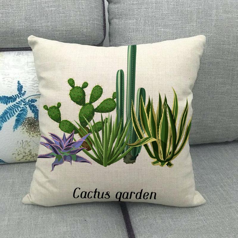Green Plant Cactus Pattern Digital Printing Short Plush Pillow Covers For Car Sofa Office Cushion Cover Home Goods 60X60Cm