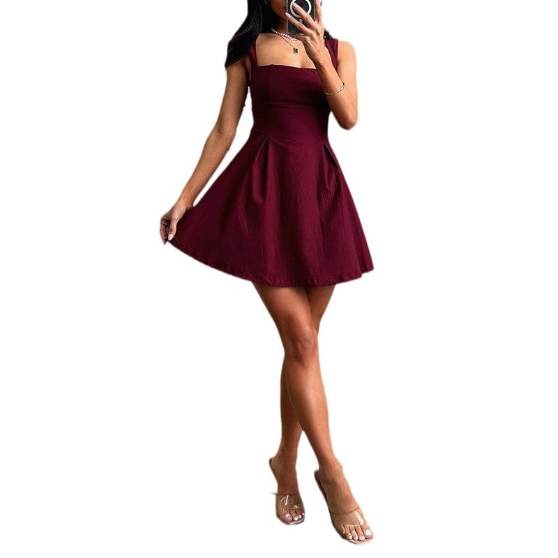 Sommerkjoler for kvinner Søt og krydret Elegant ensfarget grimekort kjole