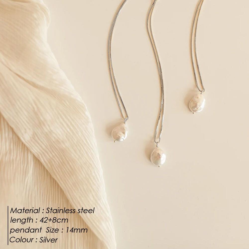 Stainless Steel Irregular Pearl Necklace: Retro Clavicle Chain with Versatile, Chic Design