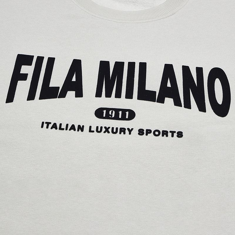 Fila Milano Series Simple Classic Retro Casual Versatile Warm Comfortable Crew Neck Sweatshirt Men Sweatshirt Light-Gray Cream F11M545205FIV