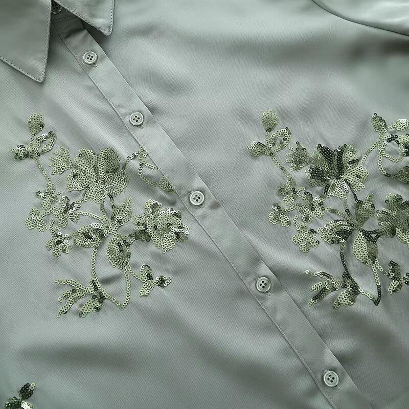 2025 Fall Women's Long Sleeve Loose Embroidered Shirt