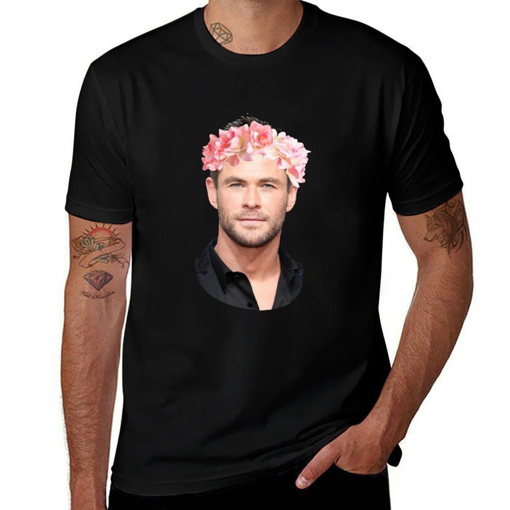 Chris Hemsworth Flower Crown TShirt Tough Fabric Work Tee