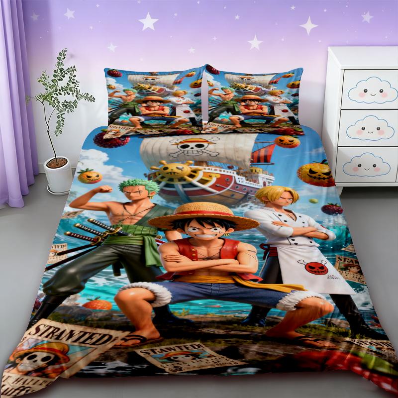 Anime One Piece Duvet Cover Set Japanese Cartoon Brooke Luffy Bedding Set Twin Full Size Bedroom Bed Decor Teens Boys Boys Gifts