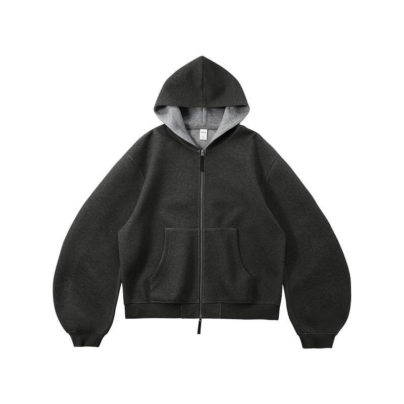 Mens Boxy Zip Hoodie American Colorblock Short Fit Casual Fall Sweatshirt