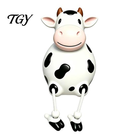 Cow Figurine Resin Statue, Cute Shelf Sitter with Dangling Rope Legs, Garden Decor for Patio Cartoon Farmhouse Animal Ornament Fence Railing, Planter,