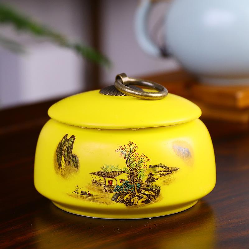 Creative Ceramic Landscape Flower Storage Jar with Lid Tea Jar Home Small Medicine Powder Candy Nut Jar Food Sealed Storage Jar