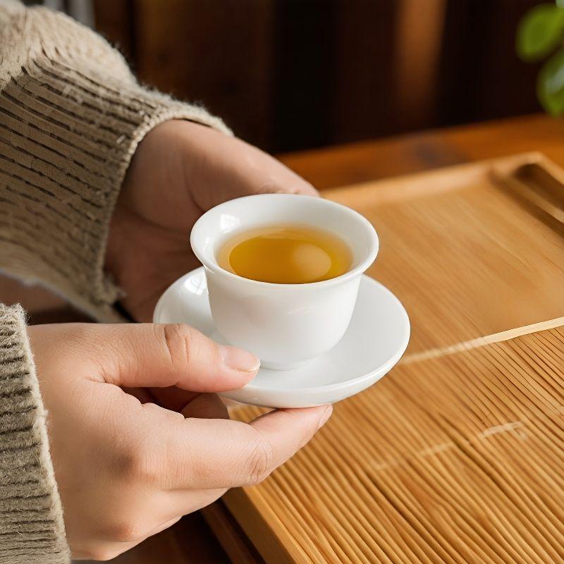 White Porcelain Mùyuè Kung Fu Tea Set: Personal Aroma and Tasting Cup with Coaster Customization Mùyuè Cup 50ml